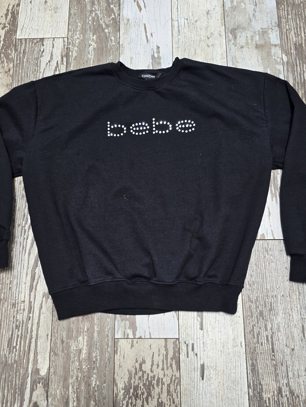 Bebe Swavroski Logo Black Women's Crewneck Sweatshirt Size Medium